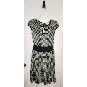 Vintage Milly of New York Geometric Print Silk Dress Sz 6 Keyhole Cap Sleeve